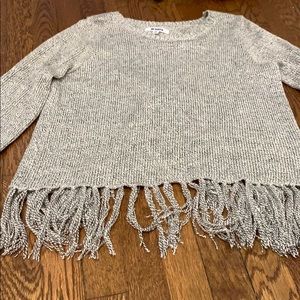 Open back fringe sweater